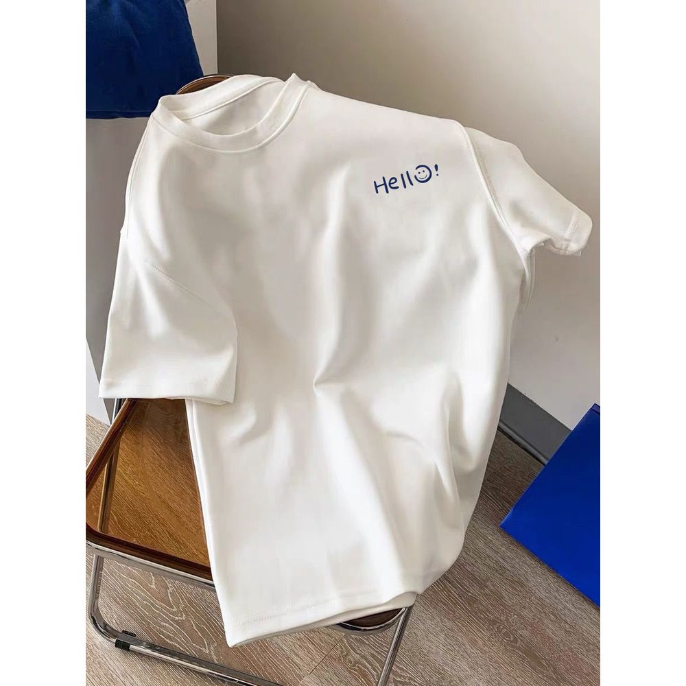 Ice Silk Short-Sleeved T-Shirt For Men With Letters Printed Loose Top